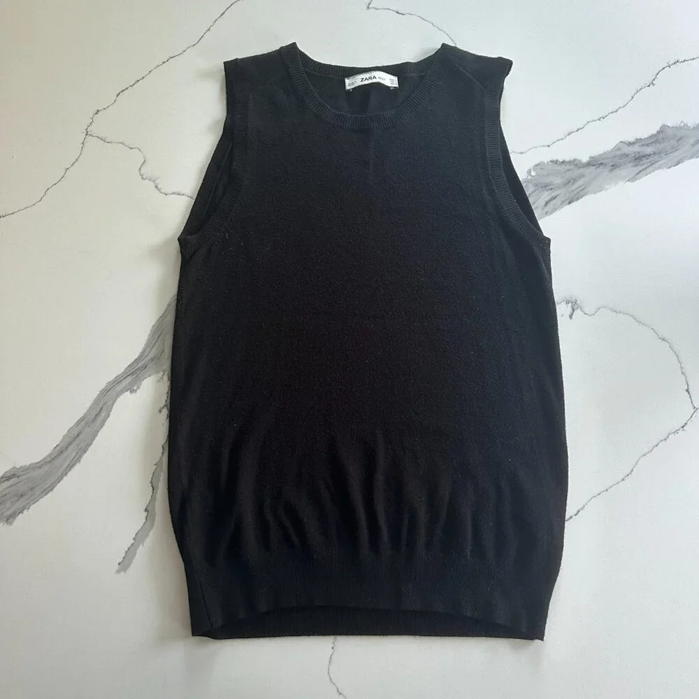 ZARA | Knit Sleeveless Sweater Tank | Black | Size Medium | Soft Stretch - Picture 2 of 15